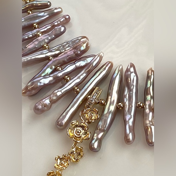 GP35-Handmade Purple Chopstick Pearl And Amethyst Necklace - Picture 7 of 13